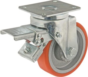 Koło skrętne PU Ø 125x35 mm z hamulcem, podstawa montażowa: 105x85 mm nośność 250 kg Ro-Carr