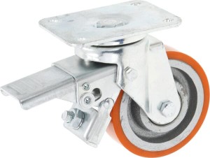 Koło skrętne PU Ø 100x30 mm z hamulcem, podstawa montażowa: 105x85 mm nośność 200 kg Ro-Carr