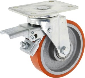 Koło skrętne PU Ø 150x40 mm z hamulcem, podstawa montażowa: 140x110 mm nośność 400 kg Ro-Carr