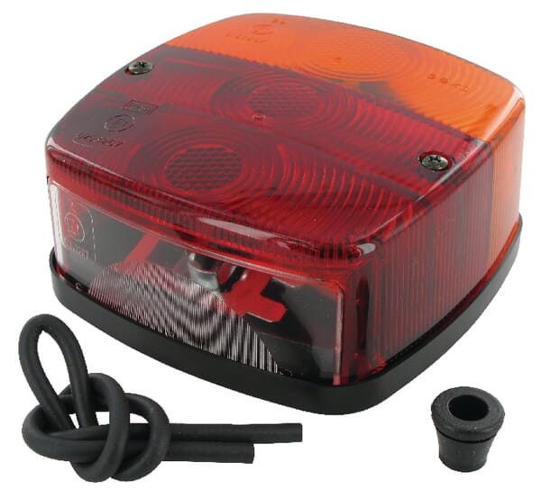 Lampa zespolona tylna, kwadratowa 12V czerwona/pomarańczowa przykręcana z wtyczką płaską Geka
