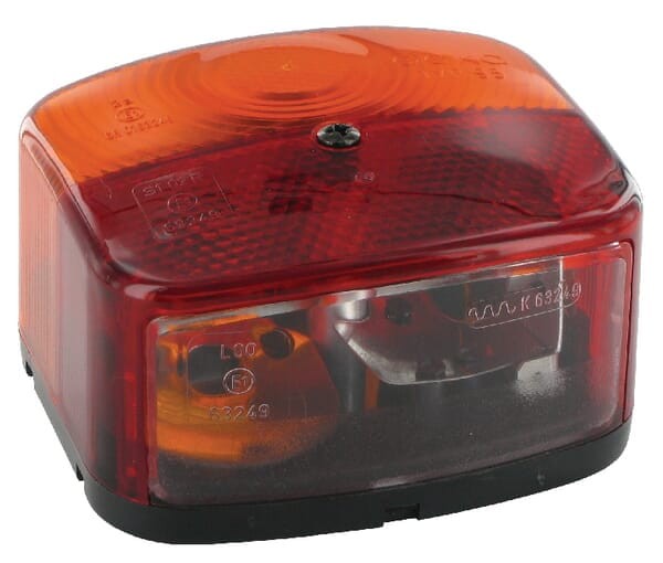 Lampa zespolona tylna, lewa kwadratowa 12V pomarańczowa/czerwona przykręcana z płaską wtyczką Geka