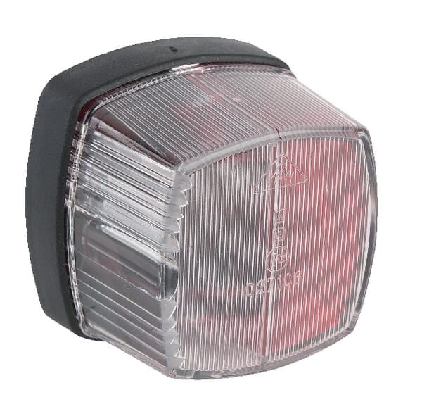 Lampa obrysowa kwadratowa, 12/24V czerwona/biała, przykręcana z płaską wtyczką Geka