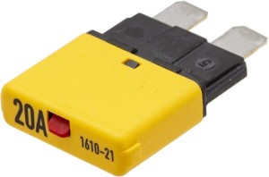 Bezpiecznik termiczny, manualny reset 28V 20A L=34.4 mm żółty E.T.A