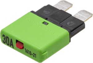 Bezpiecznik termiczny, manualny reset 28V 30A L=34.4 mm zielony E.T.A