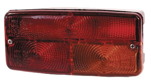 Lampa tylna zespolona, lewa prostokątna, czerwona/pomarańczowa przykręcana z wtyczką AMP Cobo