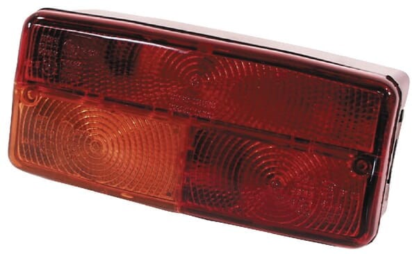 Lampa tylna zespolona, prawa prostokątna, czerwona/pomarańczowa przykręcana z wtyczką AMP Cobo