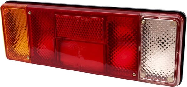 Lampa tylna zespolona, lewa, prostokątna, 12/24V pomarańczowa/biała/czerwona, przykręcana Waś