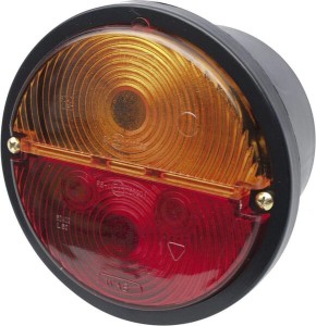 Lampa tylna zespolona, okrągła, Ø 132 mm prawa, 12/24V pomarańczowa/czerwona, przykręcana Waś