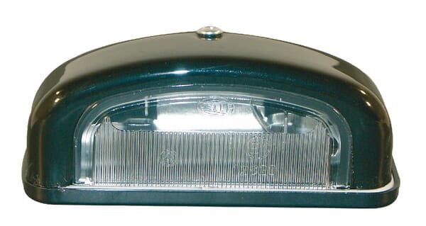 Lampa oświetlenia tablicy rejestracyjnej 5W prostokątna 12V przezroczysta przykręcana 105x40x55 mm płaskie przyłącze Hella