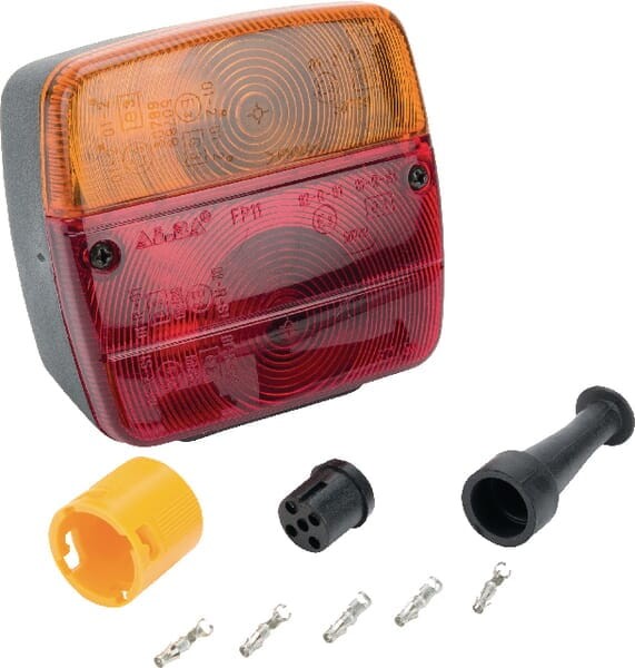 Lampa zespolona tylna, prawa kwadratowa 12V czerwona/pomarańczowa przykręcana 108x103x103 mm Bayonet Ajba