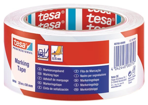 Taśma ostrzegawcza, do znakowania podłóg, czarna/żółta, 33 m x 50 mm Tesa®