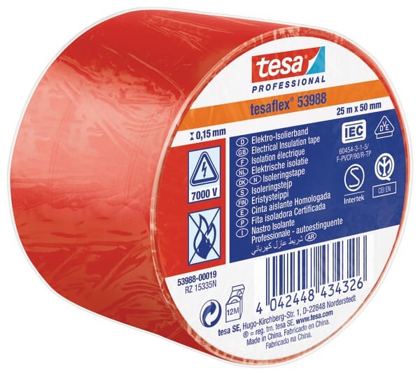Taśma izolacyjna z miękkiego PCW, czerwona, 25 m x 50 mm TesaFLEX®