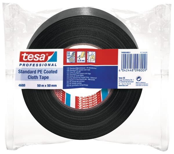 Taśma tkaninowa, standardowa, powlekana PE, czarna, 50 m x 50 mm, TesaBAND®