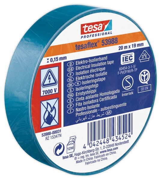 Taśma izolacyjna z miękkiego PCW, niebieska, 20 m x 19 mm TesaFLEX®