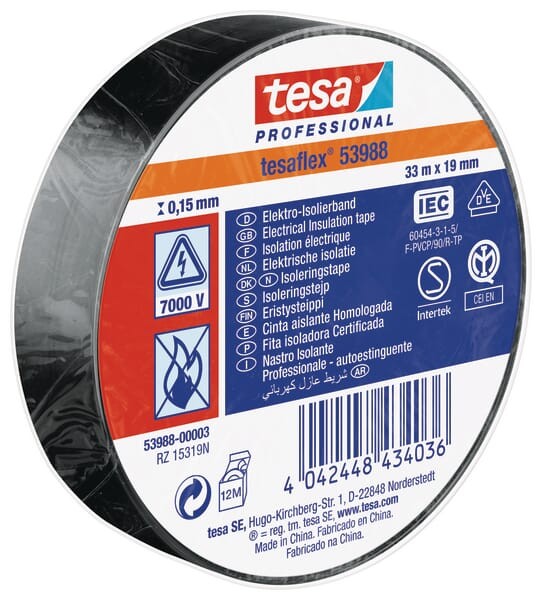 Taśma izolacyjna z miękkiego PCW, czarna, 33 m x 19 mm TesaFLEX®