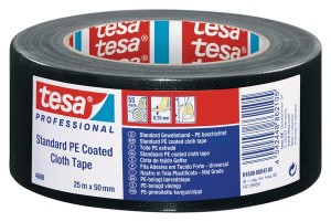 Taśma tkaninowa, standardowa, powlekana PE, czarna, 25 m x 50 mm, TesaBAND®