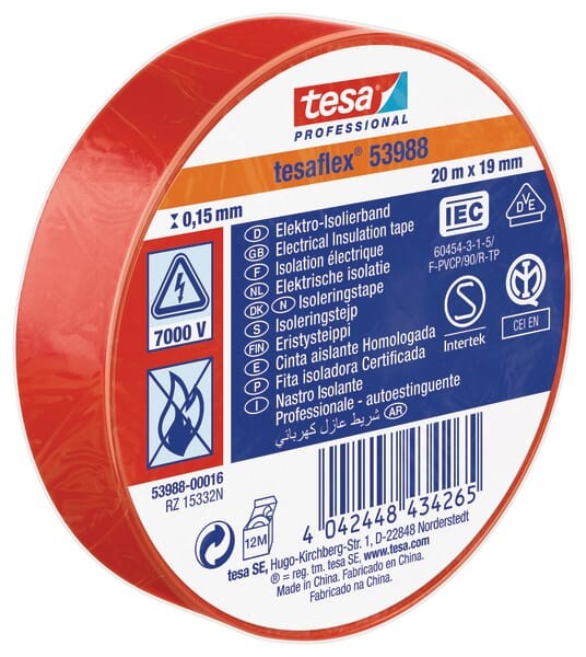 Taśma izolacyjna z miękkiego PCW, czerwona, 20 m x 19 mm TesaFLEX®