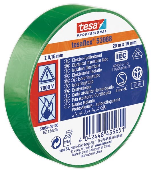 Taśma izolacyjna z miękkiego PCW, zielona, 20 m x 19 mm TesaFLEX®