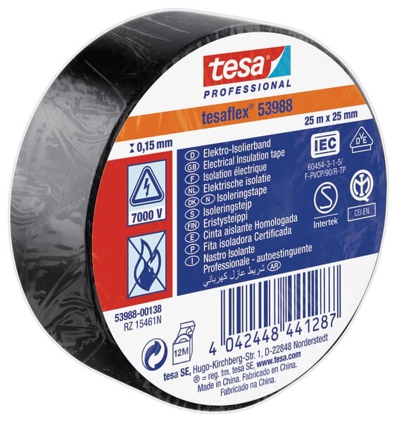 Taśma izolacyjna z miękkiego PCW, czarna, 25 m x 25 mm TesaFLEX®