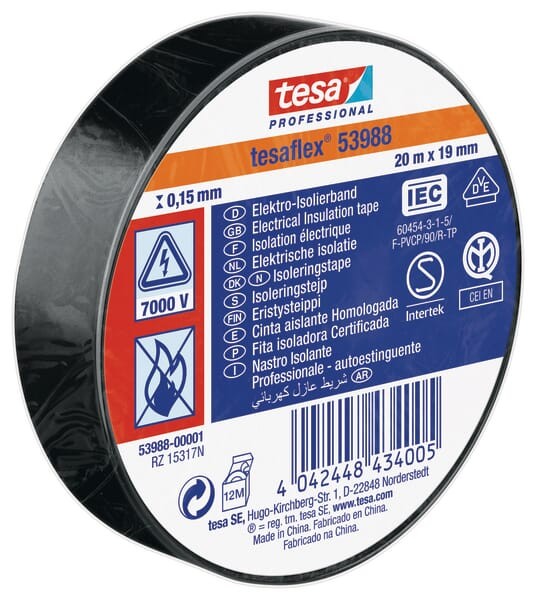 Taśma izolacyjna z miękkiego PCW, czarna, 20 m x 19 mm TesaFLEX®