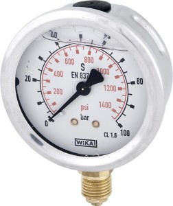 Manometr glicerynowy, Ø 63 mm 100 bar, przyłącze dolne 1/4" B711W063100D
