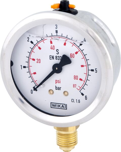 Manometr glicerynowy, Ø 100 mm 6 bar, przyłącze dolne 1/2" B711W100006D