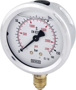 Manometr glicerynowy, Ø 100 mm 160 bar, przyłącze dolne 1/2" B711W100160D