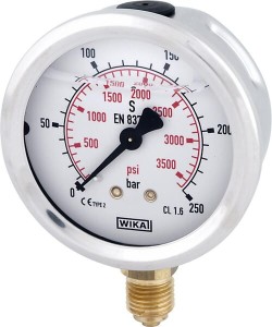 Manometr glicerynowy, Ø 100 mm 250 bar, przyłącze dolne 1/2" B711W100250D