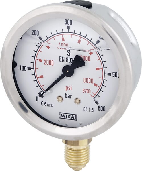 Manometr glicerynowy, Ø 100 mm 600 bar, przyłącze dolne 1/2" B711W100600D