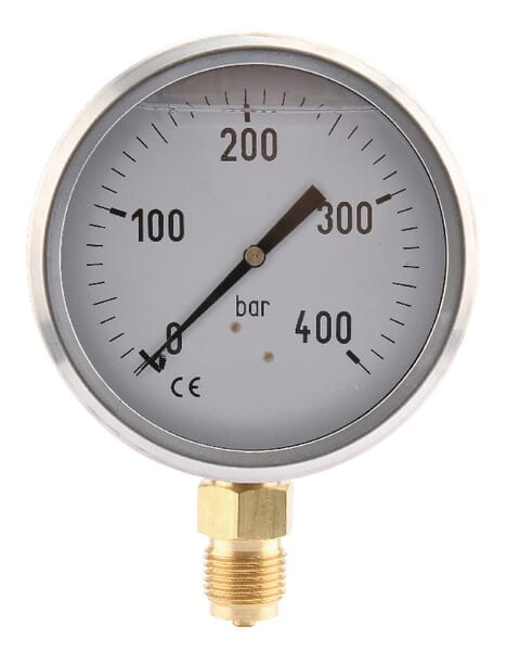 Manometr glicerynowy, Ø 100 mm 0-400 bar, przyłącze dolne 1/2" MA100400L08SSGF