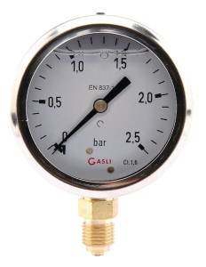 Manometr glicerynowy, Ø 63 mm 0-2.5 bar, przyłącze dolne 1/4" MA63025L04SSGF