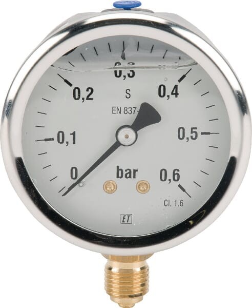 Manometr glicerynowy, Ø 63 mm 0-0.6 bar, przyłącze dolne 1/4" MA6306L04SSGF