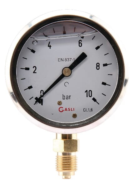 Manometr glicerynowy, Ø 63 mm 0-10 bar, przyłącze dolne 1/4" MA6310L04SSGF