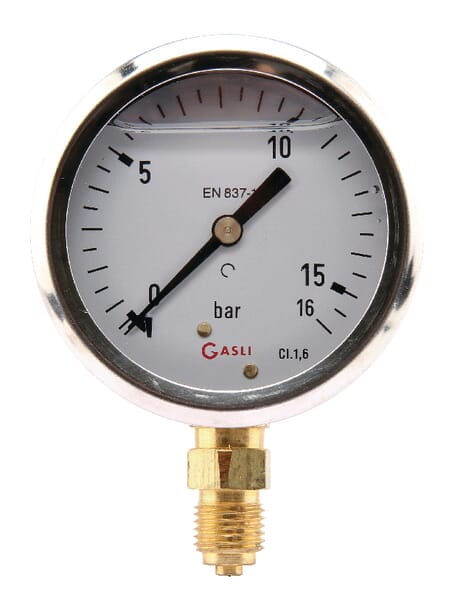 Manometr glicerynowy, Ø 63 mm 0-16 bar, przyłącze dolne 1/4" MA6316L04SSGF