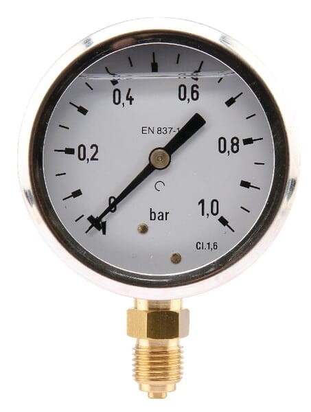 Manometr glicerynowy, Ø 63 mm 0-1 bar, przyłącze dolne 1/4" MA631L04SSGF