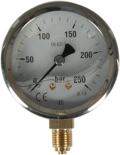 Manometr glicerynowy, Ø 63 mm 0-250 bar, przyłącze dolne 1/4" MA63250L04SSGF