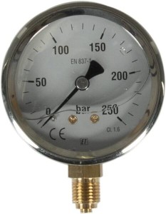 Manometr glicerynowy, Ø 63 mm 0-250 bar, przyłącze dolne 1/4" MA63250L04SSGF