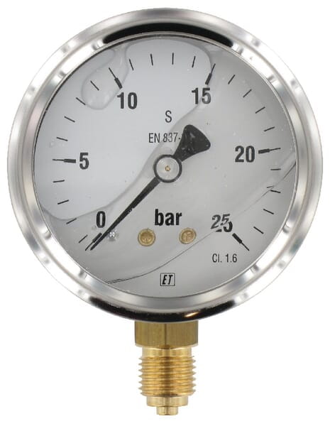 Manometr glicerynowy, Ø 63 mm 0-25 bar, przyłącze dolne 1/4" MA6325L04SSGF