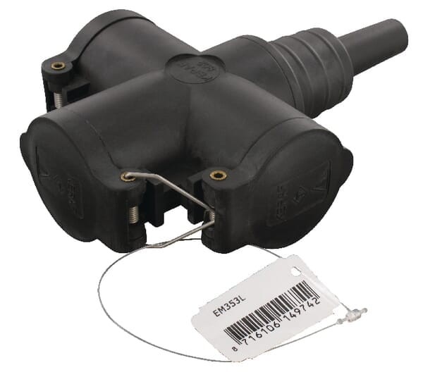 Gniazdo - rozgałęźnik gumowy potrójny Schuko 2P Kramp, RA 250V 10/16A EM353L