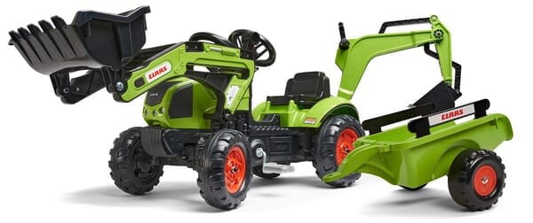 Koparko-ładowarka Claas z ładowaczem czołowym i przyczepą F2040N