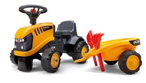 Jeździk JCB z przyczepą, grabiami i łopatą F215C