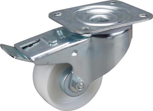 Koło skrętne, poliamidowe Ø 80x34 mm z hamulcem podstawa mocująca 105x85 mm obciążenie 200 kg Tente 3477UOJ080P62
