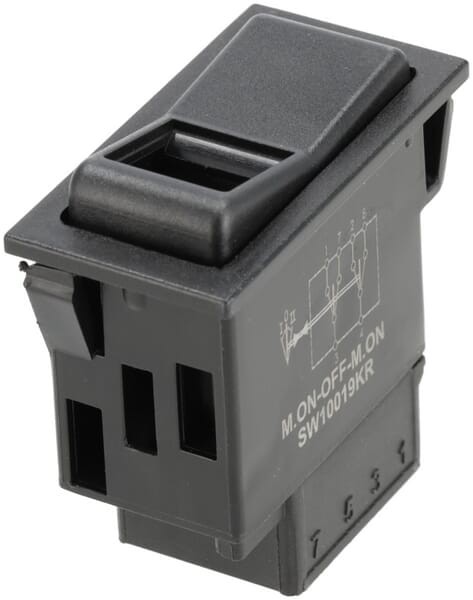 Przełącznik kołyskowy, (I)-0-(II) mom-off-mom, 12V or 24V 8-pin podświetlenie funkcyjne z żarówką SW10019KR