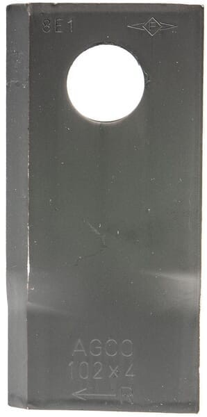 Nożyk kosiarki rotacyjnej prawy 102x48x4 mm otwór Ø 19 mm okrągły pasuje do Fella 140692
