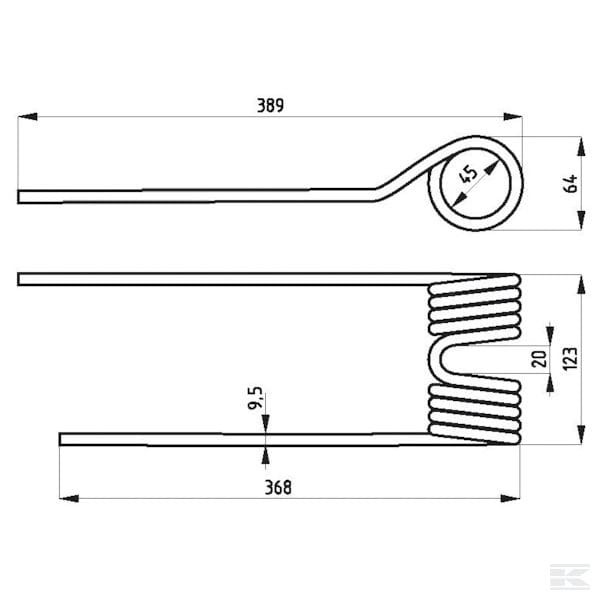 Palec przetrząsacza, 390 x 123 x 45, Ø 9,5… | poltechparts.pl