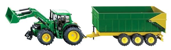 Ciągnik John Deere z ładowaczem i przyczepą, SIKU S01843