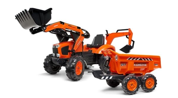 Koparko-ładowarka Kubota z dwuosiową przyczepą wywrotką Maxi F2090W
