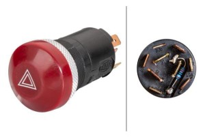 Włącznik świateł awaryjnych, wciskany, 12V halogen z żarówką podświetlany 6HF003916031