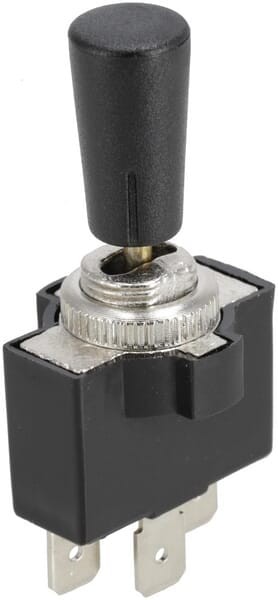 Przełącznik dźwigniowy, on-off-on, 12-24VDC 10A 125-250VAC 2A 3-pin przyłącza przewodów płaskie z metalową nakrętką i osłoną z tworzywa SW10012KR