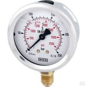 Manometr glicerynowy ø63 mm, 250 bar, przyłącze dolne 1/4" B711-W063250D